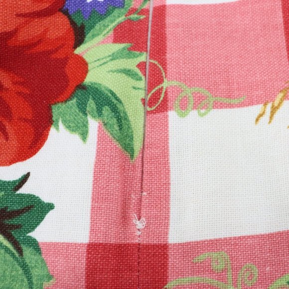 SOLD - Vintage Mica Red Gingham Floral Strapless Mini Dress Cotton/Linen/Silk - Picture 15 of 15